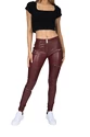 Damen Leggins Hugz Jeans  Wine Faux Leather Biker Mid Waist