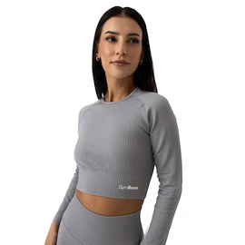 Damen T-Shirt GymBeam FLO Ribbed CropTop Grey