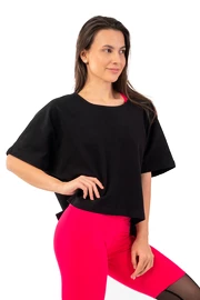 Damen T-Shirt Nebbia Organic Cotton Loose Fit “The Minimalist” Crop Top 417 black