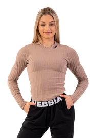 Damen T-Shirt Nebbia Organic Cotton Ribbed Long Sleeve Top 415 brown